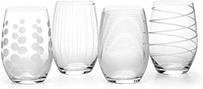 Mikasa Cheers Stemless Wine Glasses, Set of 4, 17-Ounce Clear Glasses, Durable and Elegant, Perfect for Red or White Wine, Dishwasher Safe