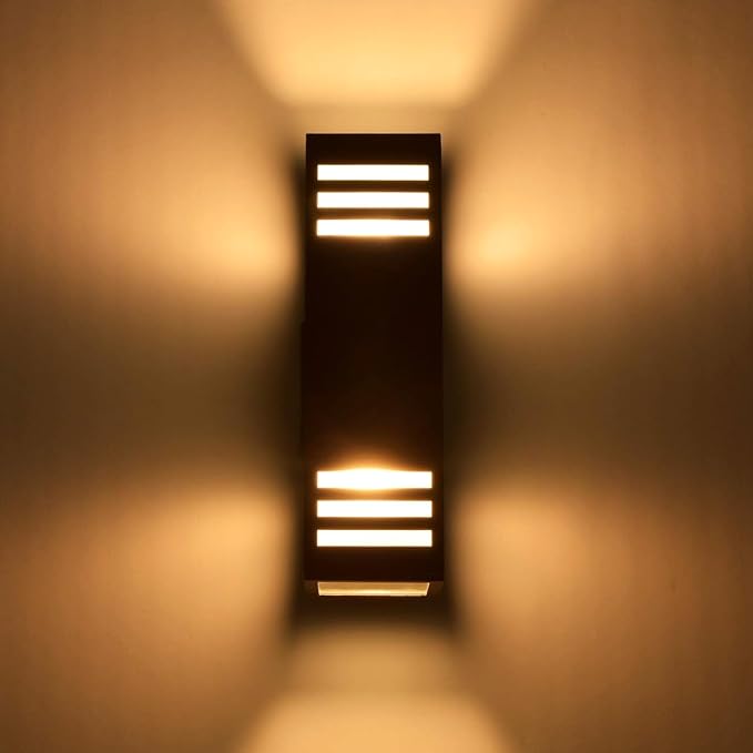 wowlite Outdoor Wall Lights Dusk to Dawn 2 Pack, Modern Porch Lights Outdoor Wall Sconce Square, Bronze Up and Down Lights, Waterproof Exterior Light Fixture for House Garage Patio, ETL Listed