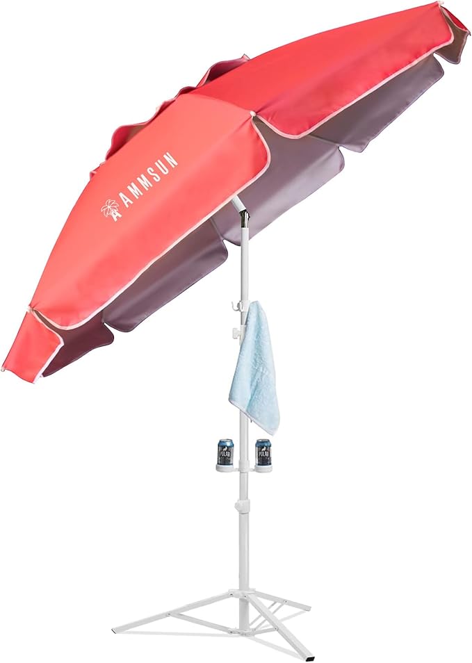 AMMSUN Shade Umbrella, Premium Portable Umbrella with Stand, 6.5ft Lightweight Free Standing Canopy for Sporting Games, Adjustable Instant Sun Protection and Easy to Carry, Pink