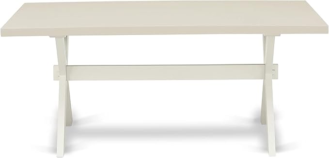 East West Furniture X027VE215-7 7 Piece Kitchen Table Set Consist of a Rectangle Dining Table with X-Legs and 6 Baby Blue Linen Fabric Parson Dining Chairs, 40x72 Inch, Multi-Color