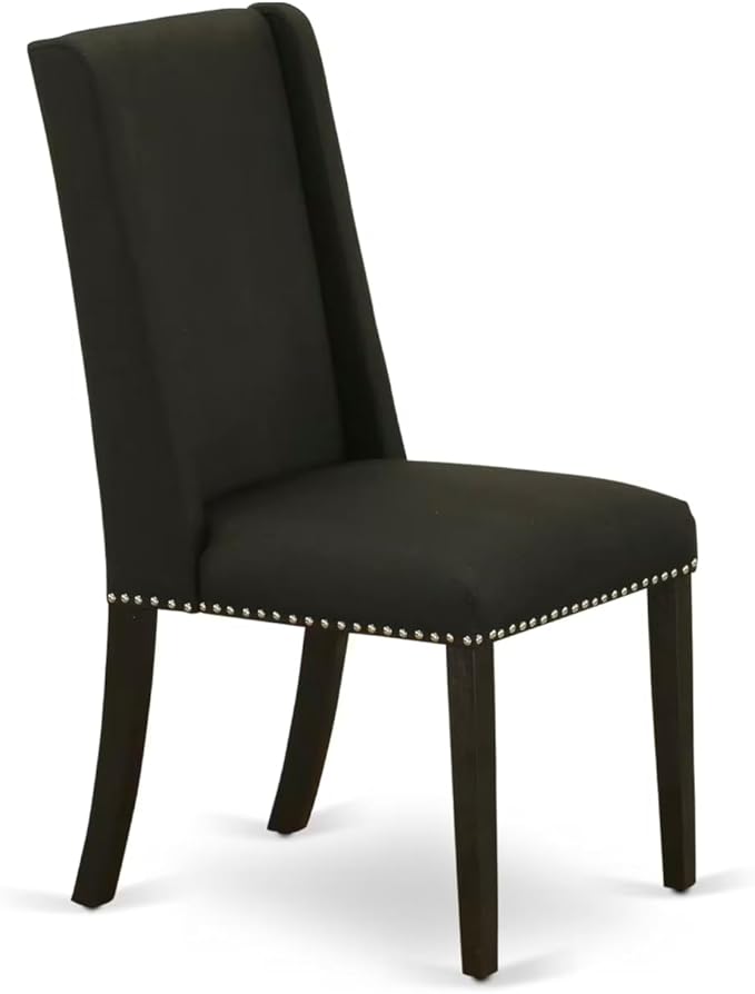 East West Furniture V677FL624-5 5 Piece Dining Set Includes a Rectangle Dining Room Table with V-Legs and 4 Black Linen Fabric Upholstered Parson Chairs, 40x72 Inch, Multi-Color