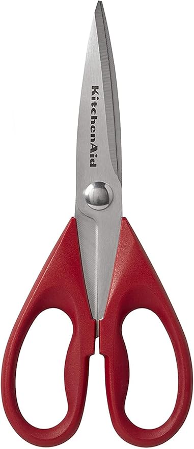 KitchenAid All Purpose Kitchen Shears with Protective Sheath Durable Stainless Steel Scissors, Dishwasher Safe, Soft Grip Comfort Handle, 8.72 Inch, Red
