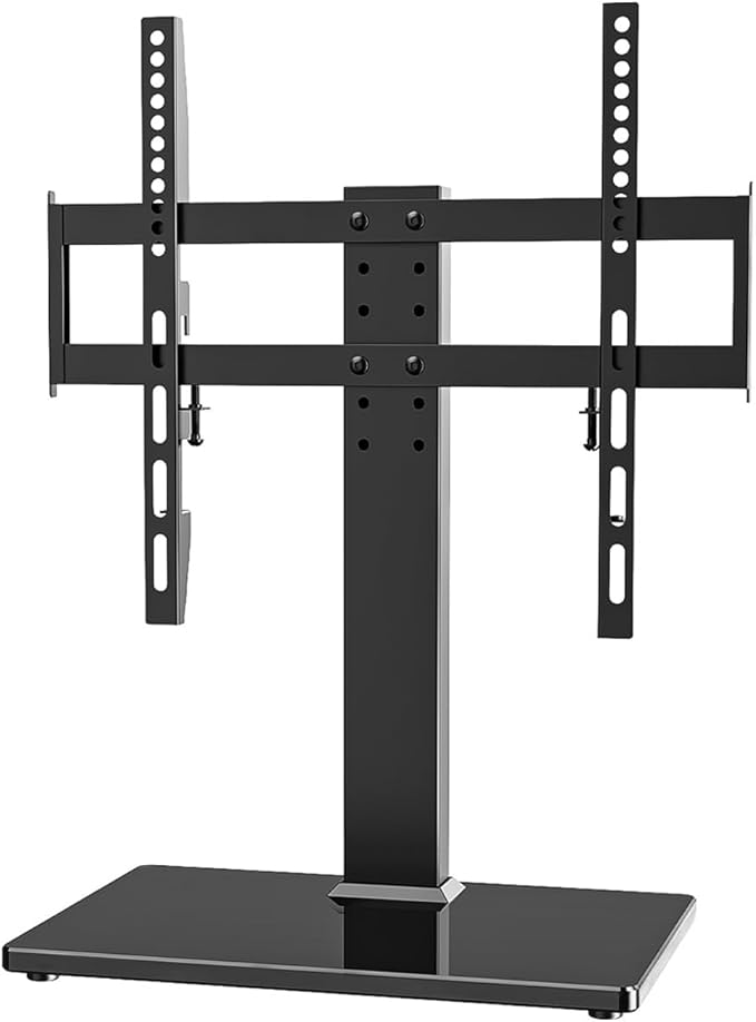 Universal TV Stand - Table Top TV Stand for 27-60 inch LCD LED TVs - 6 Level Height Adjustable TV Base Stand with Tempered Glass Base & Wire Management, VESA 400x400mm