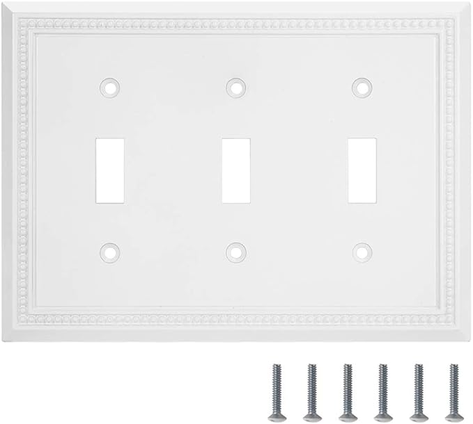 Henne Bery Sunken Pearls Heavy Duty Decorative Wall Plate Switch Plate Outlet Cover (Triple Toggle, White)