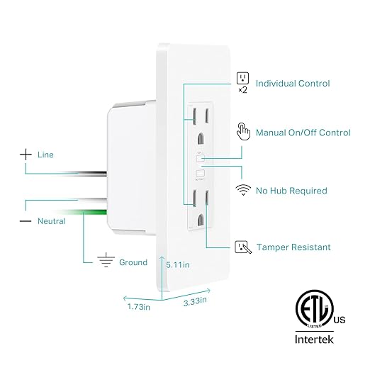 Kasa Smart Plug KP200, In-Wall Smart Home Wi-Fi Outlet Works with Alexa, Google Home & IFTTT, No Hub Required, Remote Control, ETL Certified , White, 1 Pack