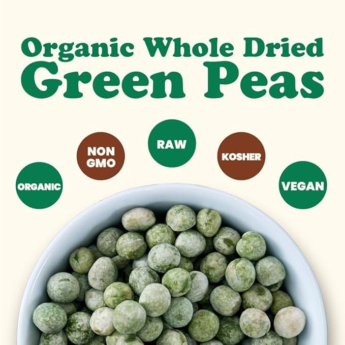 Food to Live Organic Whole Dried Green Peas, 25 Pounds – Non-GMO, Green Vatana, Sproutable, Vegan, Kosher, Bulk. Pre-Soak Needed. Rich in Protein, Fiber. Great for Green Curry, Stews, Salads, Pea Soup