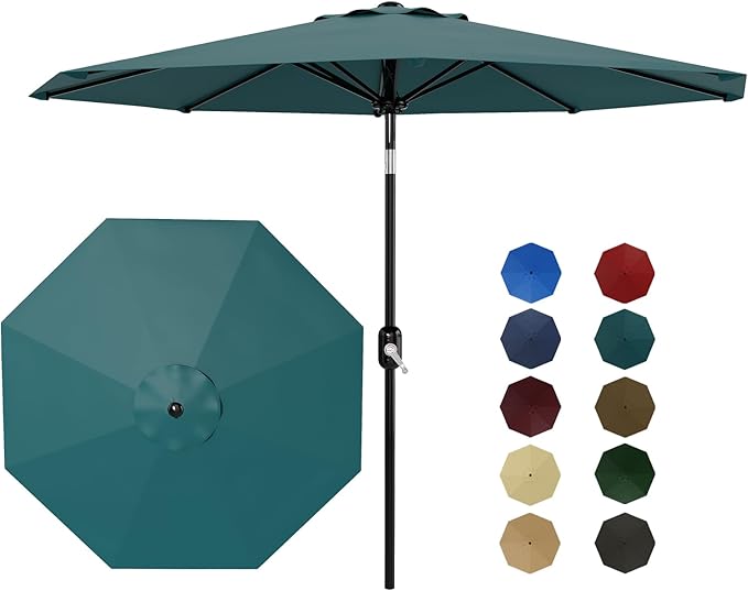 Garvee 10FT Patio Umbrella - Outdoor Table Umbrella with Crank Lift & Push Button Tilt - Market Umbrella 8 Sturdy Ribs UV Protection for Pool, Deck, Yard, Garden - Turquoise