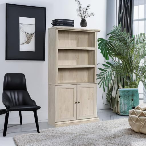 Sauder Miscellaneous Storage Bookcase with Doors, Adjustable Shelves, 5 Shelf Bookcase - Chalked Chestnut Finish