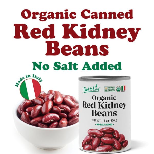 Food to Live Organic Italian Red Kidney Beans, 14 oz (Pack of 2) ??Unsalted, Non-GMO, Vegan. Ready to Eat. Perfect for Salads, Soups, Pasta e Fagioli. Wholesale