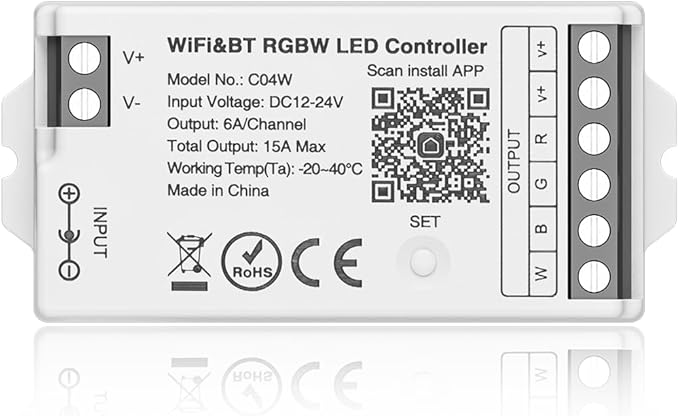 BTF-LIGHTING C04W RGBW PWM SMD FCOB (+ R G B W) 5PIN LED Strip 2.4GHz Tuya WiFi Group Controller Alexa Google Home Smartphone APP Control Compatible with WR01RF RC03RFB RC04RFB RC05RFB Remote