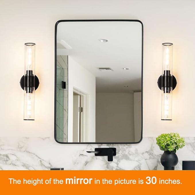 Matte Black Bathroom Sconces Wall Lighting, 2 Light Hardwired Bathroom Vanity Light, Modern Wall Sconce set of Two, Wall Mounted Light for Mirror, Makeup Vanity, Washroom, Hallway (Bulbs Not Included)