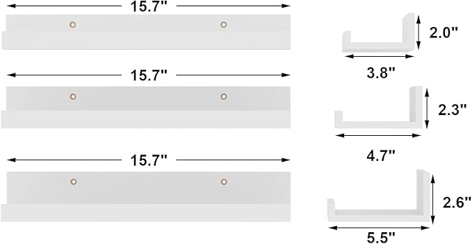 Giftgarden 16 Inch White Floating Shelves for Wall Mount, Modern Wood Wall Shelf Ledge for Bathroom Bedroom Living Room Kitchen Nursery Storage, Set of 3 Different Sizes