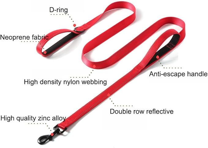 Reflective Nylon Dog Leash Heavy Duty, Two Handles with Padded for Extra Control Outside Durable Training Lead for Small Medium Large Breed Pet Dogs, 4ft Long 1-inch Width, Dark Blue