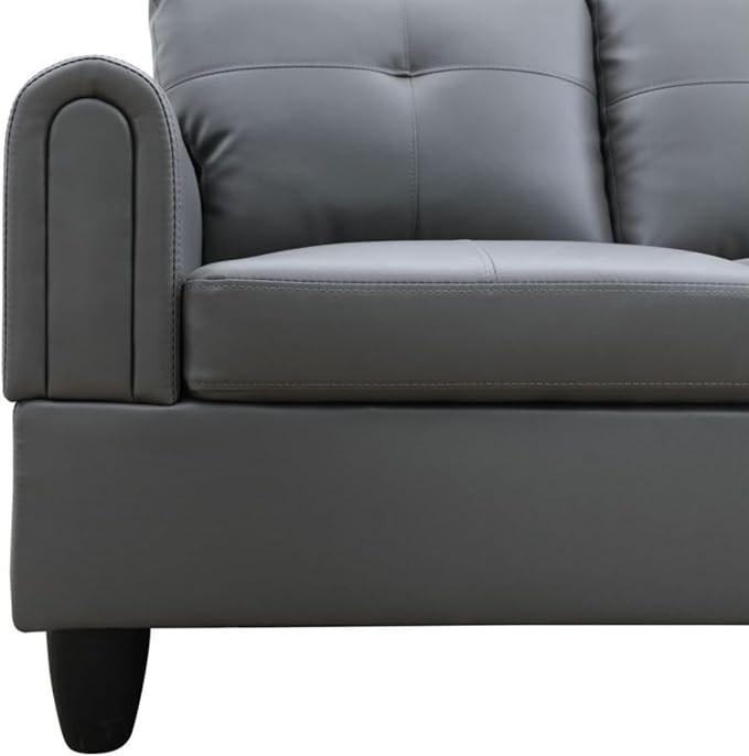 Dark Grey L-Shaped 3-Piece Faux Leather Sofa with Storage Ottoman Set, Sectional Couch Sofa Set for Living Room, Office, Small Space