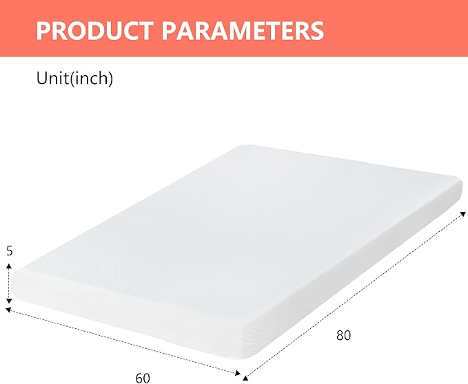 FDW | 5 Inch Queen Mattress | Medium Firm | Gel Memory Foam Mattress | White | Bed in a Box, CertiPUR-US Certified | Pressure Relief, Cooling Ventilated Foam | Washable Removable Cover