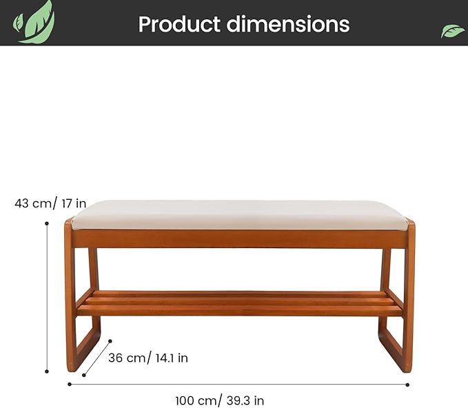 Solid Wood Shoe Rack, 2 Tier Shoe Storage Bench with Cushion Seat, 10 Pair Shoe Organizer for Entryway, Cherrywood, 39 Inch