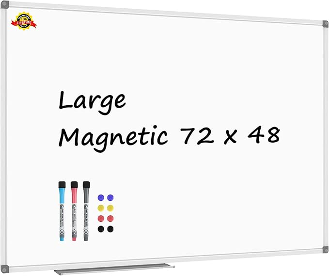 Lockways Large Dry Erase Board 72 x 48 Inch, Magnetic White Board for Wall, Aluminium Frame Whiteboard with Marker Tray for Office & School