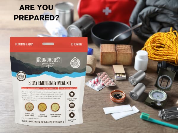 by Chuck Norris Roundhouse Provisions 3 Day, 26 servings Emergency Meal Kit, Grab-and-Go, Premade, Disaster Prep, Hiking, Survival, Adventure, Camping Food, 25 Year Shelf Life.