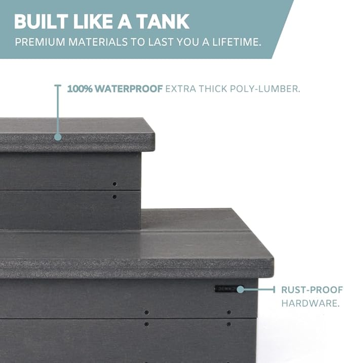 Heavy Duty Hot Tub Steps with Storage - Waterproof, Non-Slip & No Maintenance - Large 700LBS Load Capacity - Multi Angle Access - Ideal for Spa Steps, Hot Tub Stairs - Gray Spa Step for Outdoor