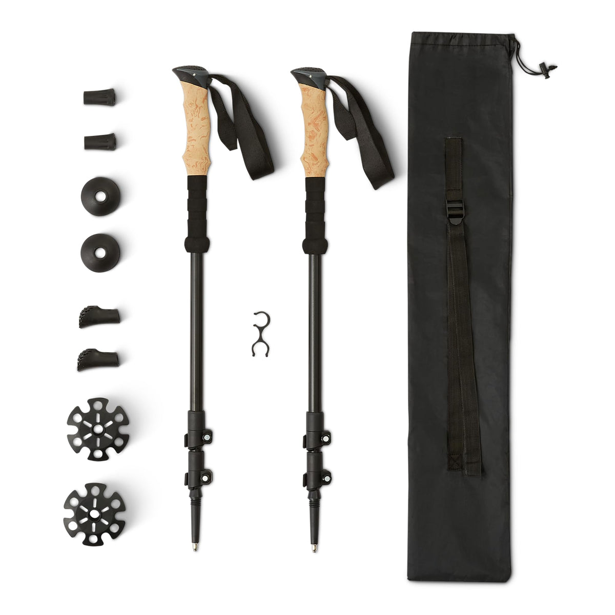 Amazon Basics Trekking Poles, Lightweight Collapsible Hiking Sticks with Quick Lock, EVA Grip & All-Terrain Accessories, Adjustable Aluminum, Black, 53in