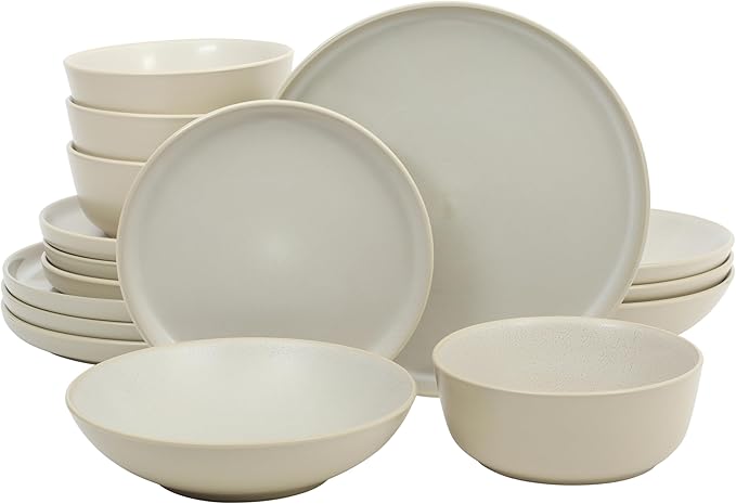 Gibson Elite Tribeca Loft 16-Piece Dinnerware Set – Matte Cream and White Reactive Glaze Stoneware, Double Bowl Round Plates and Bowls – Modern Neutral Tableware for 4, Dishwasher & Microwave Safe