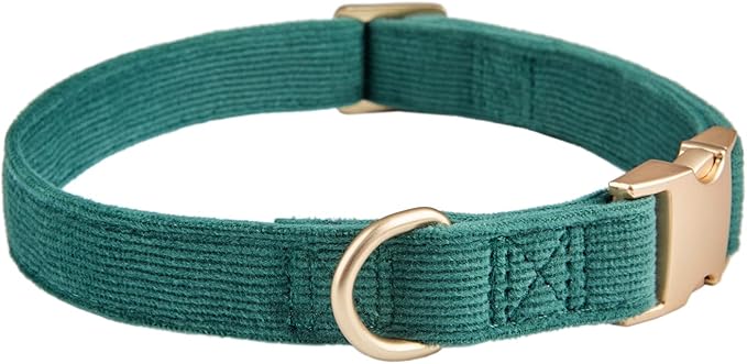 Soft Corduroy Fibric Dog Collar with High Grade Metal Buckle, for Large Dogs.(Green,Large:17-26")
