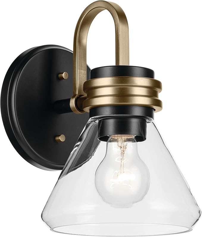 Kichler Farum 7.25" 1-Light Wall Sconce with Clear Glass in Black, for Fireplace, Kitchen, Bedroom, Hallway, or Vanity, (7.25" W x 9.5" H) 55153BKCLR