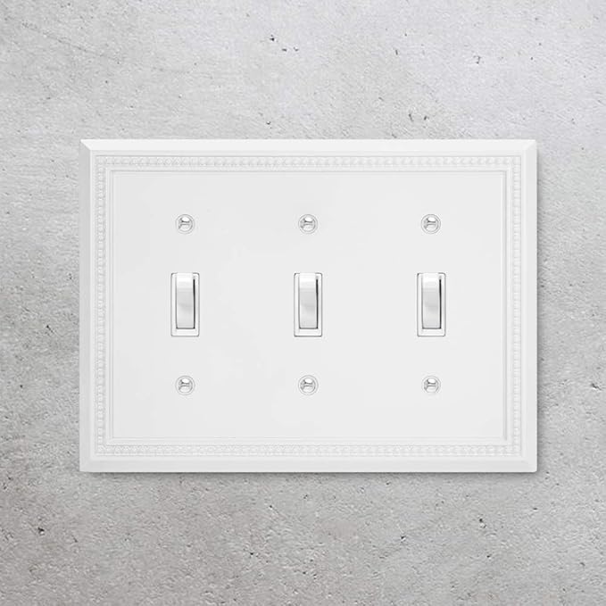 Henne Bery Sunken Pearls Heavy Duty Decorative Wall Plate Switch Plate Outlet Cover (Triple Toggle, White)