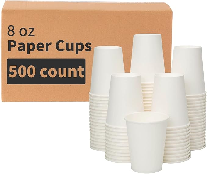 RACETOP 8 oz 500 Pack Disposable Paper Coffee Cups, Disposable Paper Cups, Hot Coffee Cups for Office, Party, Home