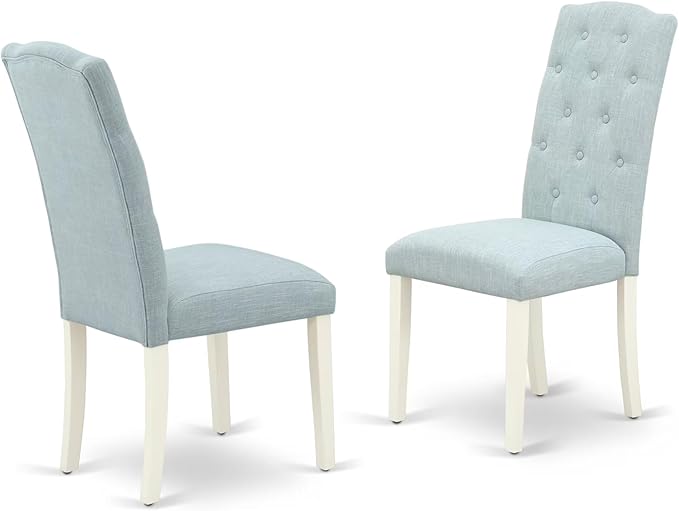 East West Furniture V077CE215-9 9 Piece Dining Room Set Includes a Rectangle Kitchen Table with V-Legs and 8 Baby Blue Linen Fabric Upholstered Parson Chairs, 40x72 Inch, Multi-Color