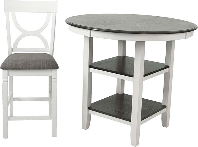Poundex 5 Piece Counter Height Dining Set in White and Gray