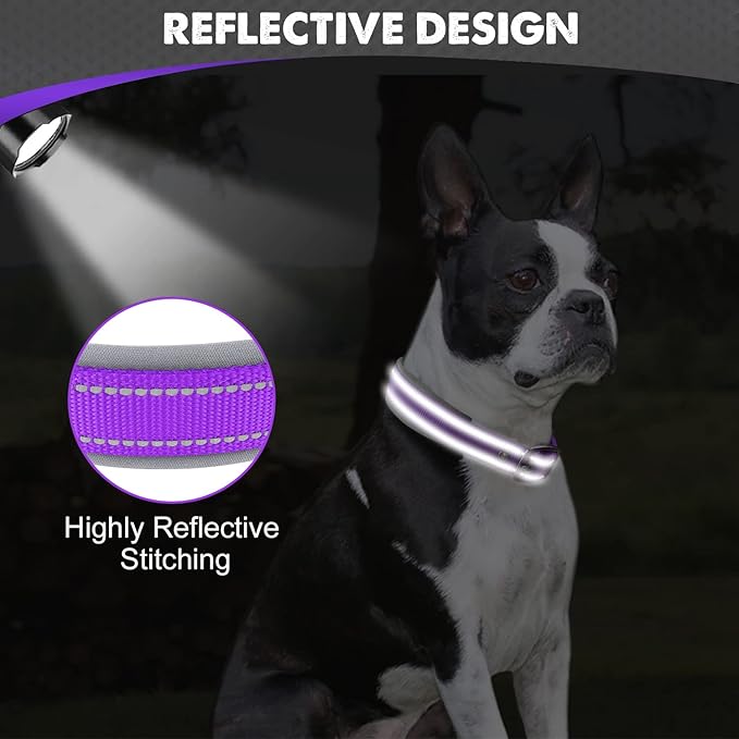 Joytale Dog Collar for Medium Dogs, Neoprene Padded and Adjustable, Reflective Wide Heavy Duty Pet Collars with Durable Metal Belt Buckle for Walking, Purple, M