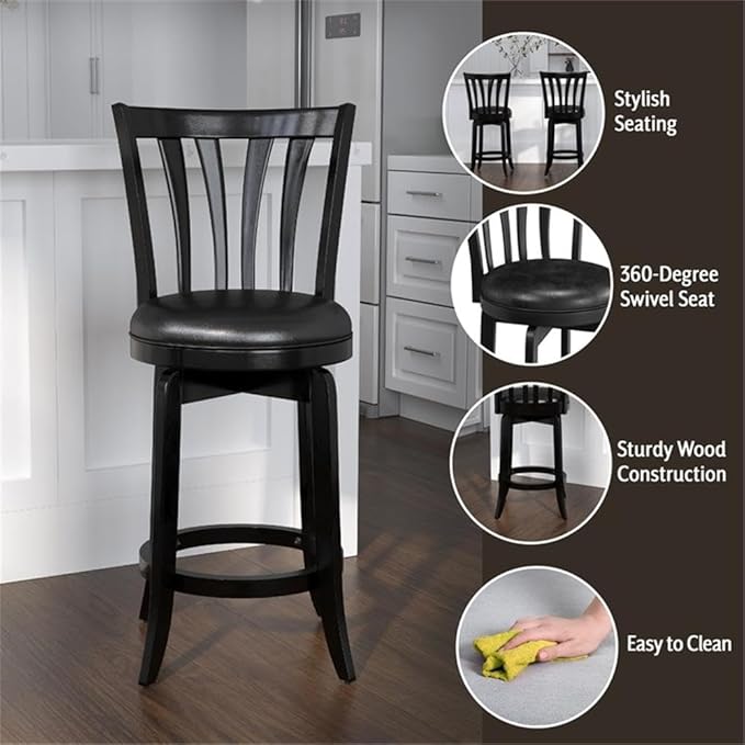 Hillsdale Savana Wood Kitchen Counter Height Stool, 29.5" High, Black