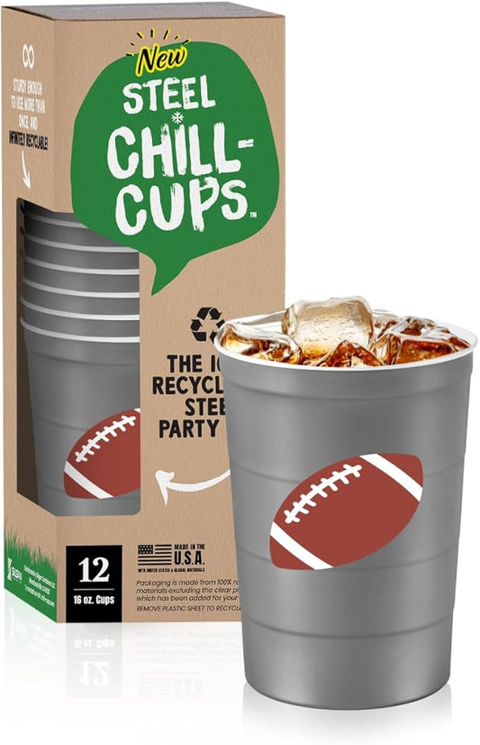 16 oz. Party Cup Football 'It's Good' Goal Post Design for Cold Drinks, Durable, Disposable, Recyclable, Made in USA, Gray 12 Count