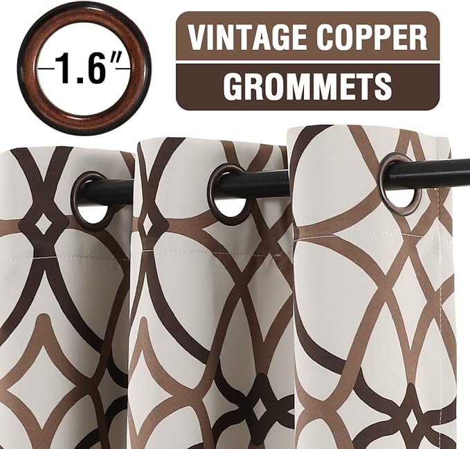 H.VERSAILTEX Blackout Curtains Printed Design 84 Inch Length 2 Panels Set Thermal Insulated Curtains for Bedroom Living Room Geometric Modern Grommet Window Drapes - Taupe and Brown