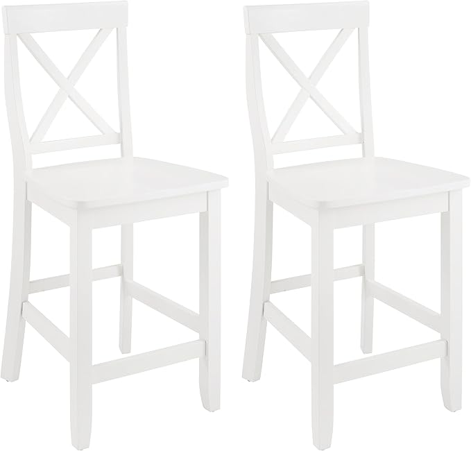 Crosley Furniture X-Back Wood Counter Height Bar Stools Set of 2, White, 24-inch