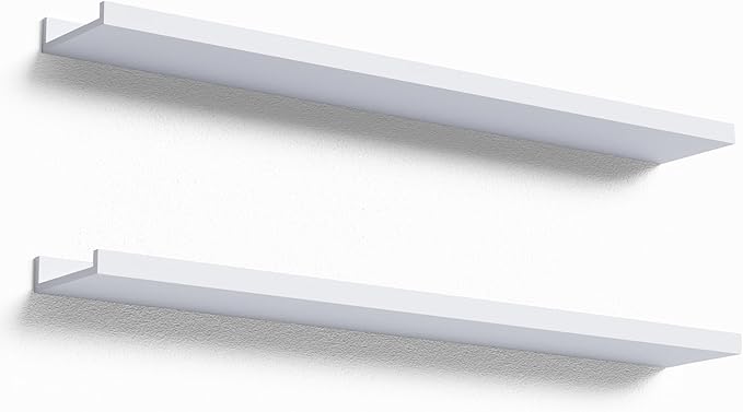 36 Inches Long Floating Shelves Wall Mounted,2 Set Modern White Shelf for Bedroom,Nursery Book with Lip,Picture Ledge Decor Living Room Bathroom Kitchen-White,35.4 In