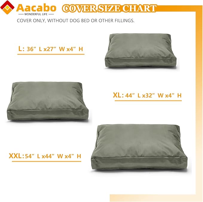 Replacement Dog Bed Cover,Heavy Duty Waterproof Removable 44" L x 32" W x 4" H Reusable Dog Bed Covers with Zipper.Grey Green,Cover Only