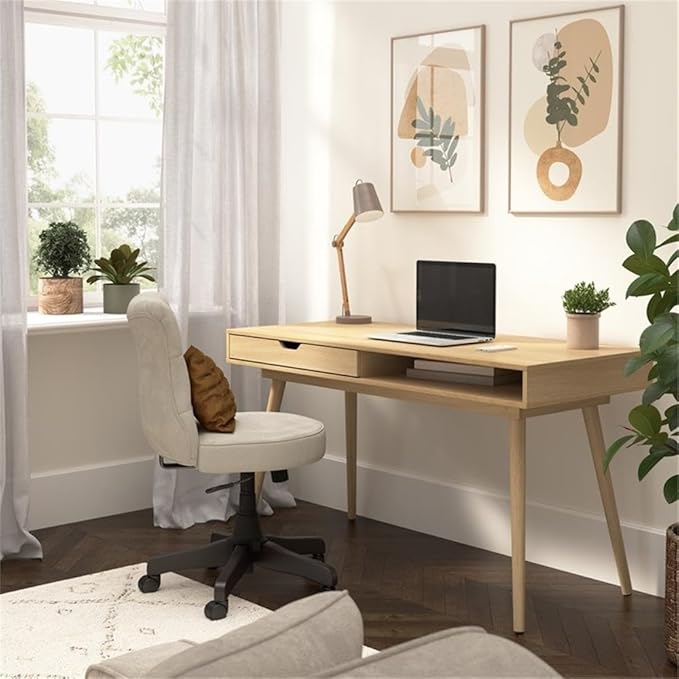 Bush Furniture Nora 54W Writing Desk in Natural Oak | Computer Table for Home Office Workspace or Entryway