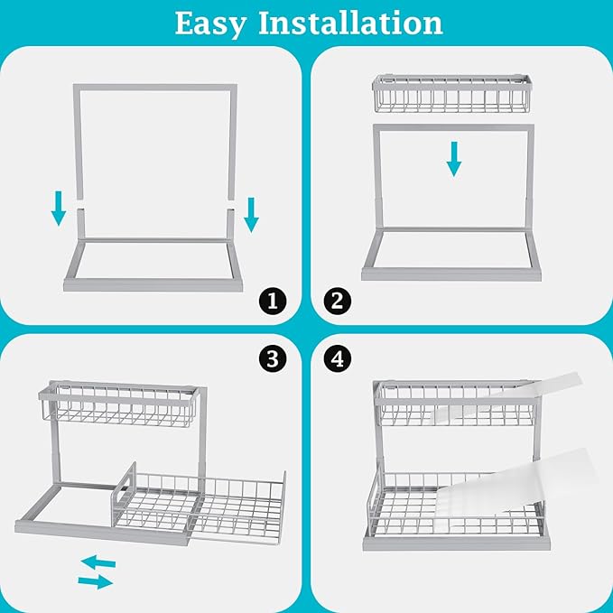 REALINN Under Sink Organizer, Pull Out Cabinet Organizer 2 Tier Slide Out Sink Shelf Cabinet Storage Shelves, Storage for Kitchen Bathroom, Grey, 1 Pack