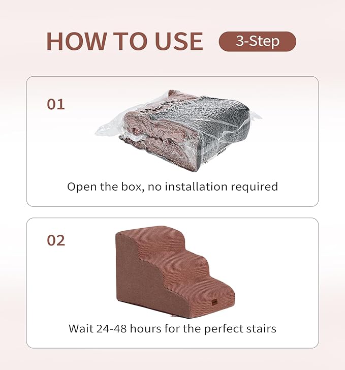 Made4Pets Dog Stairs Ramp for Small Dogs 15.7" H, 3-Step Dog Steps for Bed Couch Sofa and Chair, 35D Foam Pet Steps for Small Dogs and Cats, Non-Slip Bottom Pet Stairs, Brown