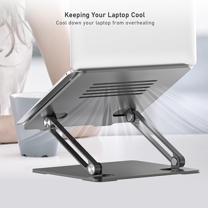 BoYata Laptop Stand, Adjustable Laptop Riser Ergonomic Computer Stand for Desk, Laptop Holder Compatible for MacBook Pro/Air, Surface Laptop and Other Laptops up to 15 Inches-Space Gray