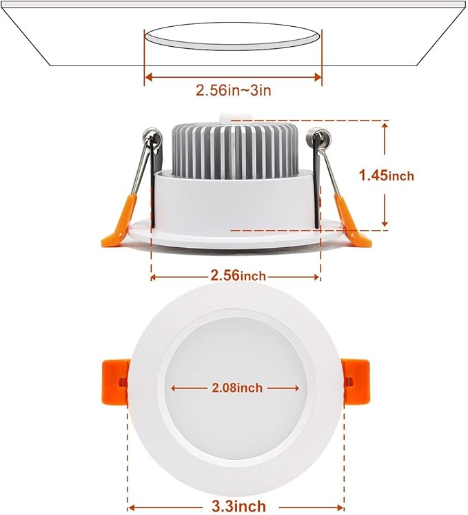 YGS-Tech 3 Inch LED Recessed Lighting, Dimmable Downlight 5W(40W Halogen Equivalent), CRI80, 2700K Ultra Warm White, Ceiling Light with LED Driver(1 Pack)