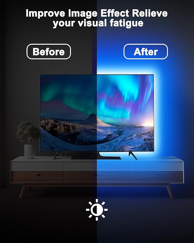 Daymeet LED Lights for TV 40-65 inch TV Behind Lighting, 13.1ft TV Led Backlight TV Led Light Strip, USB Powered RGB Lights Behind with Remote, Music Sync Bluetooth APP Control for Bedroom