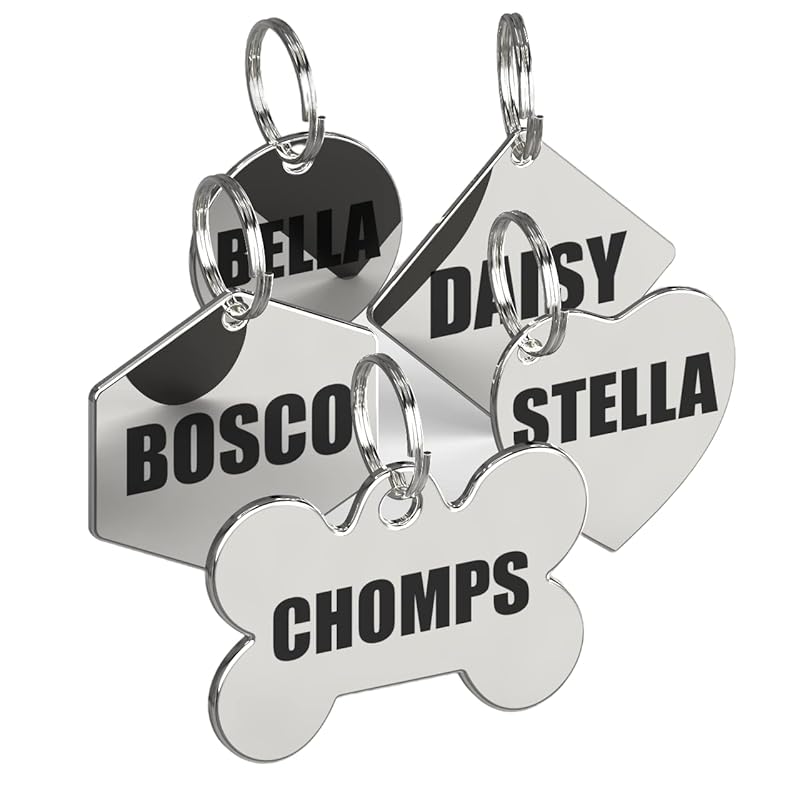 Dr. Fremont's Stainless Steel ID Dog Tags Engraved for Pets Personalized for Cat or Dog Collar Bold Font for Safety (Small, Heart)