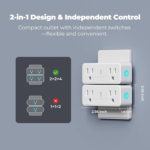 THIRDREALITY Smart Dual Plug 2 Pack, Zigbee 2-in-1 Smart Outlet with Independent Control and Power Monitoring, Zigbee Repeater, Compatible with Home Assistant(ZHA/Z2M), SmartThings, Homey