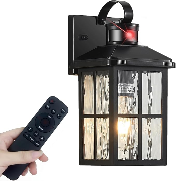 Porch Lights Outdoor with Remote Control: Motion Sensor Exterior Lighting Fixtures Intelligent 3 Lighting Modes Outdoor Wall Lights Sconce Lights for House Patio Front Door Garage