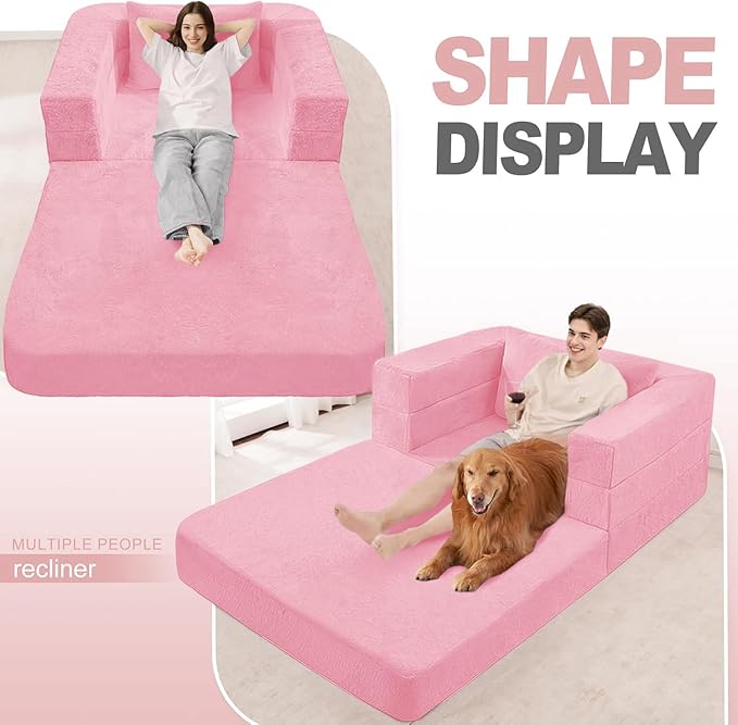 Futon Sofa Bed with Pillow, 3-in-1 Sleeper Sofa Bed with Removable Cover, Convertible Floor Sofa Bed, No Assembly Boneless Couch for Living Room, Bedroom