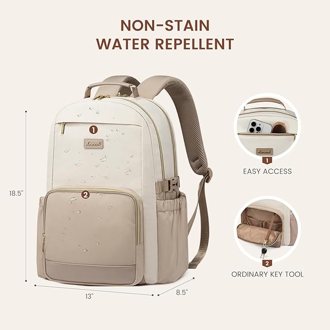 LOVEVOOK Laptop Backpack for Women with Pouch Pocket for Large Capacity Cup,17 Inch Laptop Computer Bag Travel Backpack Purse,Waterproof Work Business Backpack College Teacher Bags,Beige-Khaki