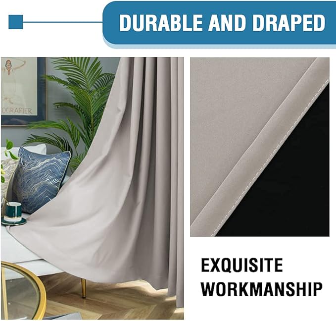 H.VERSAILTEX 100% Blackout Curtains for Bedroom Thermal Insulated Blackout Curtains 45 inch Length Heat and Full Light Blocking Curtains for Living Room with Black Liner 2 Panels Set, Warm Taupe